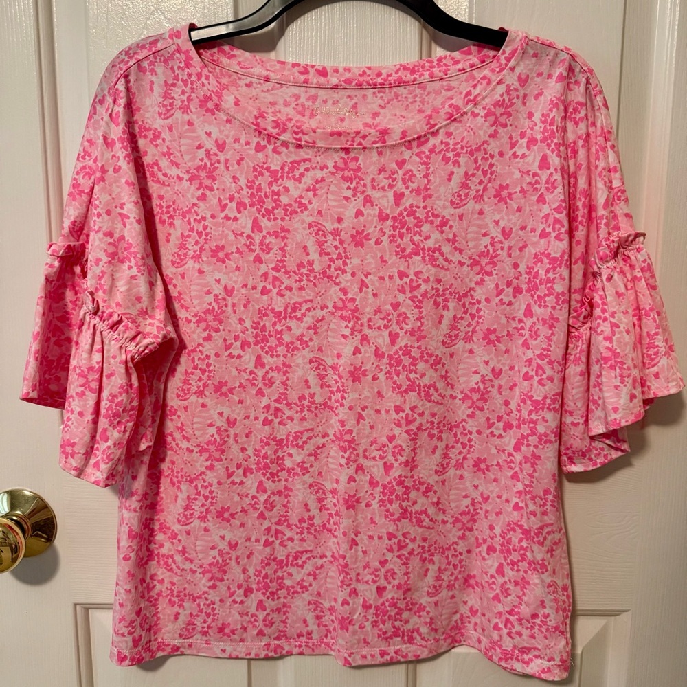 Lilly Pulitzer Pink Floral Ruffle Sleeve Top